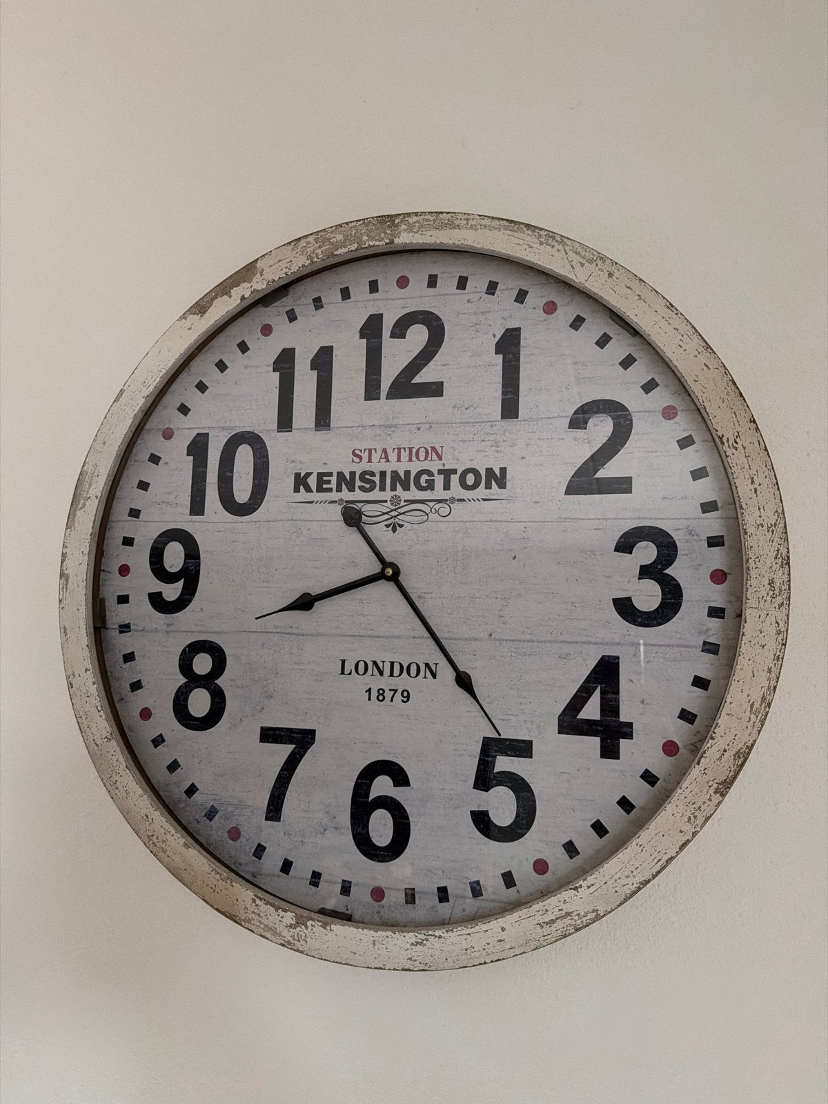 Grote Wandklok Station Kensington - 60cm, Werkt op Batterije, Ophalen, Wit, Vintage, Analoog