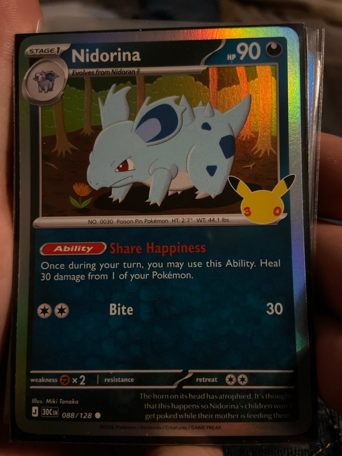 Nidorina Pokémon kaart (088/128) - Celebrations, Ophalen of Verzenden, Zo goed als nieuw, Losse kaart, Foil