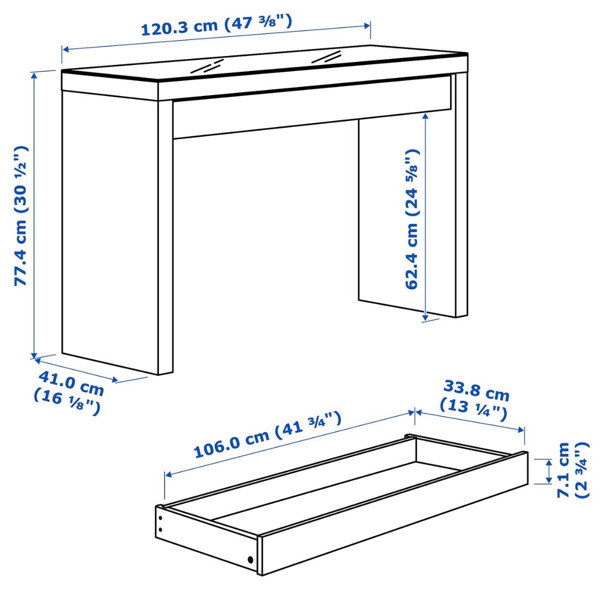 Ikea Malm Toilettafel, wit, 120x41cm, NIEUW in doos., Huis en Inrichting, Ophalen of Verzenden, Nieuw, 100 tot 150 cm, Minder dan 100 cm