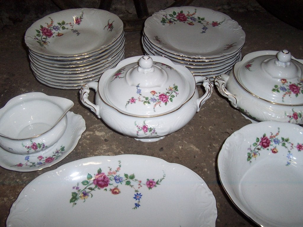 Thee- en Dinerservies Wawel met grote bloemtak / roze roos, Antiek en Kunst, Ophalen of Verzenden