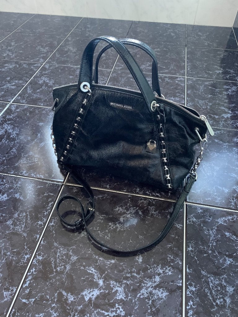 Michael Kors zwart leren handtas, Ophalen of Verzenden, Zo goed als nieuw, Zwart, Handtas