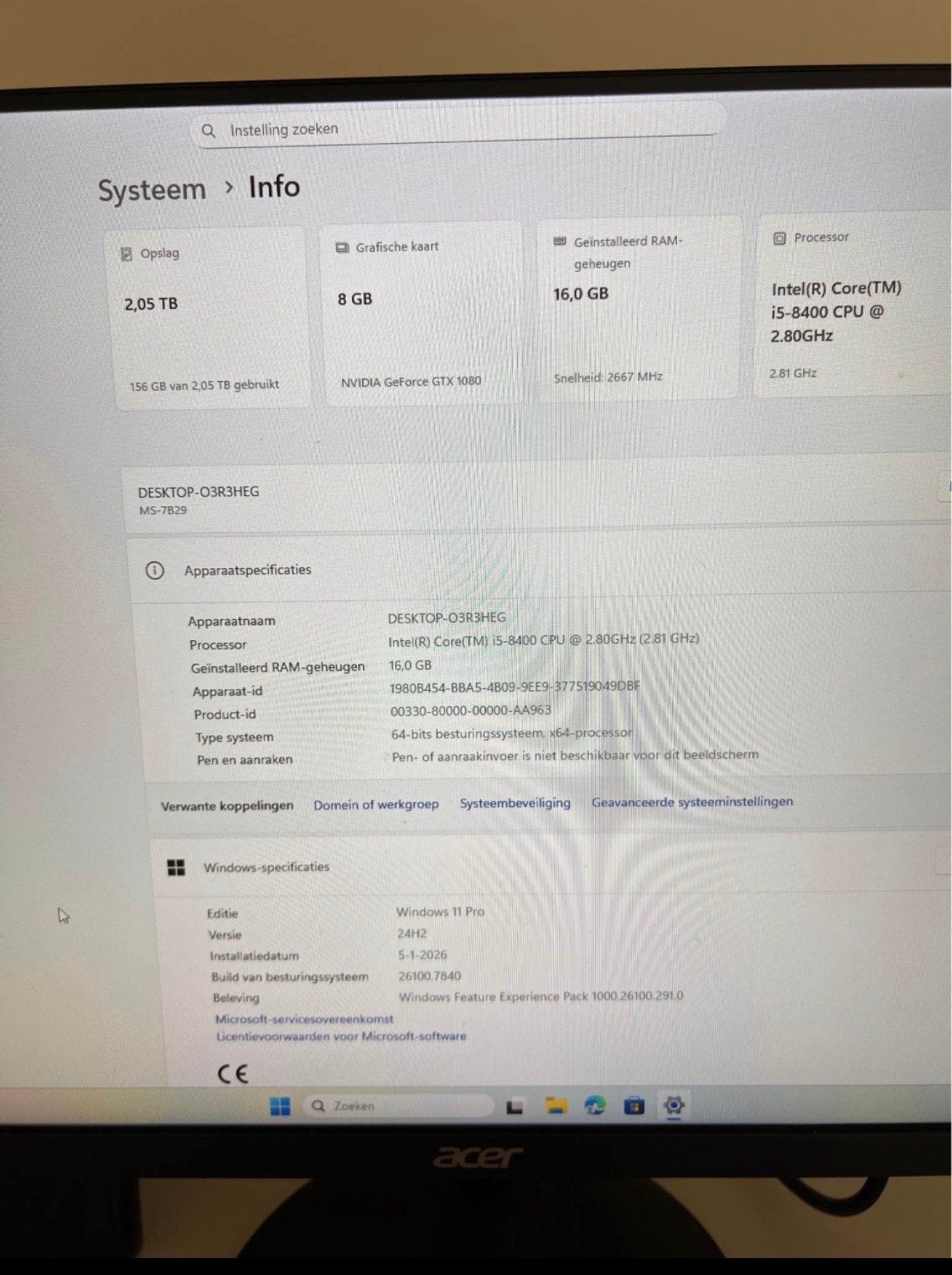 Krachtige Game PC - Intel i5-8400, GTX 1080, 16GB RAM, Ophalen, Gebruikt, HDD, 2 tot 3 Ghz