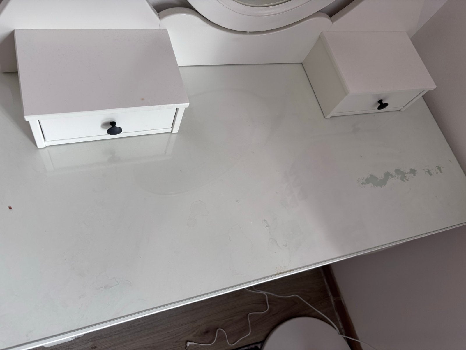 Witte kaptafel met spiegel en lades, Gebruikt, 100 tot 150 cm, Hout, 50 tot 100 cm
