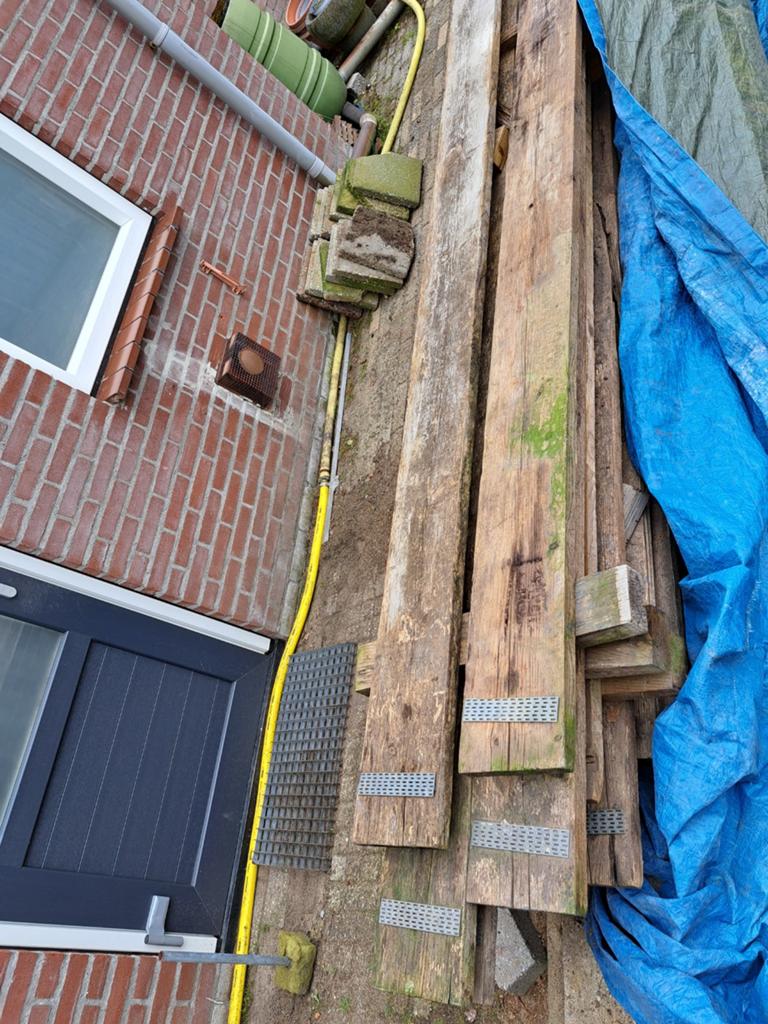 10 gebruikte steigerplanken van 5 meter lang, Doe-het-zelf en Verbouw, Ophalen of Verzenden