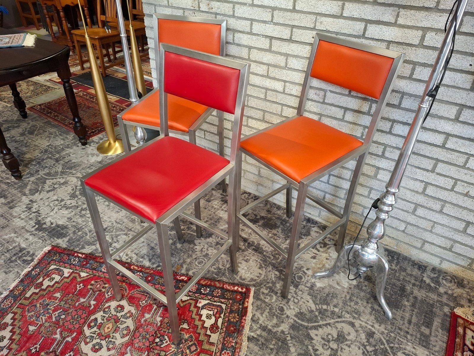 Kei mooie kruk Barkruk 3dlg rvs met leer, NU 90,- samen Zie,, Huis en Inrichting, Barkrukken, Ophalen, 60 tot 90 cm, Zo goed als nieuw