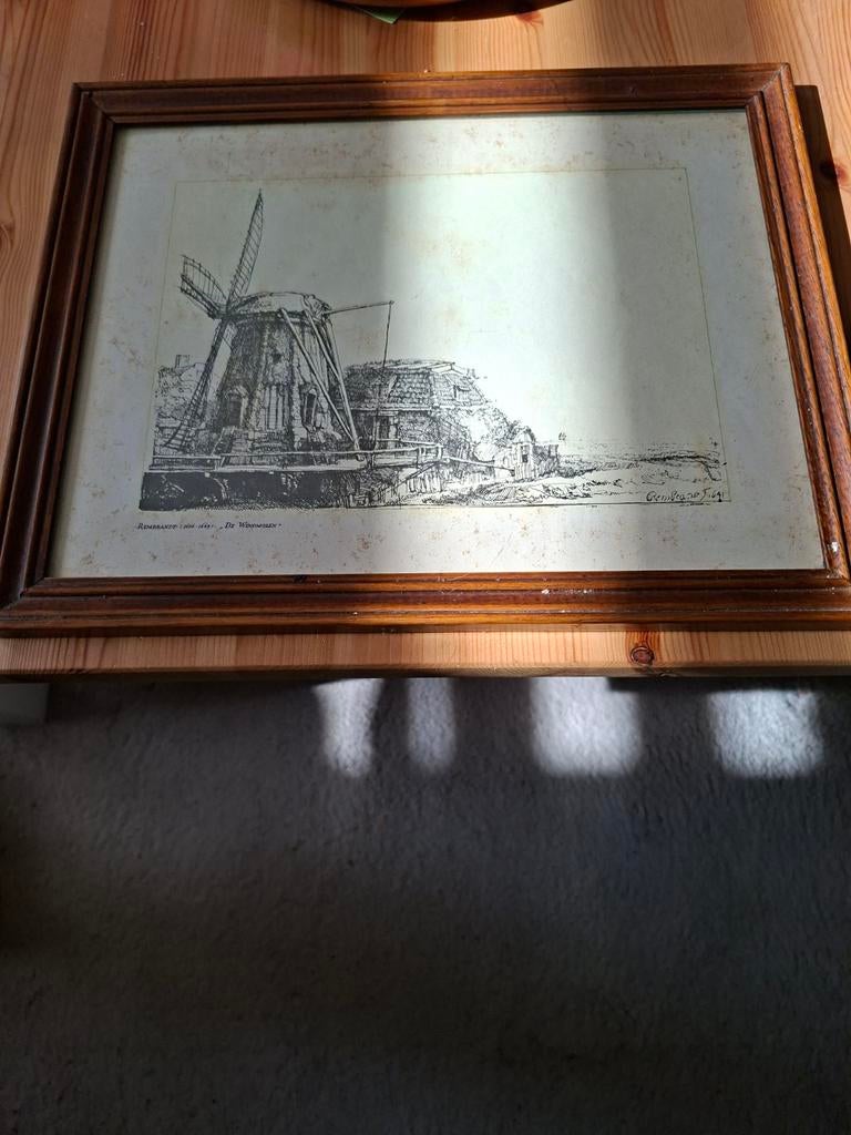 Rembrandt - De Windmolen (1641) - Ingelijste reproductie, Antiek en Kunst, Ophalen
