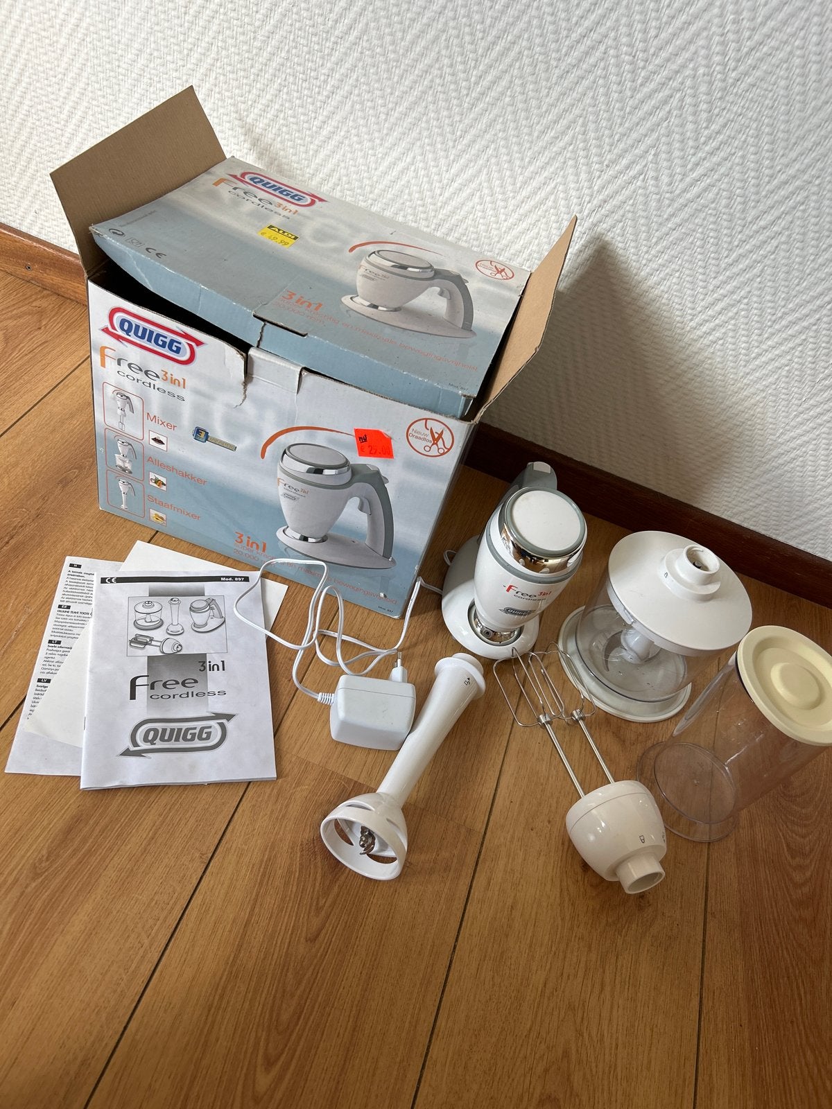 Quigg Free 3in1 Cordless Mixer - Draadloze Staafmixer Set, Minder dan 1 liter, Ophalen of Verzenden, Gebruikt, 2 snelheden