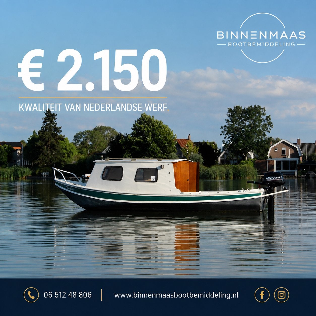 Unieke stalen kajuitboot 4,60m + Mercury 4pk | Klassieker |, Watersport en Boten, Afdekzeil, Kajuitboot, Buitenboordmotor, Benzine