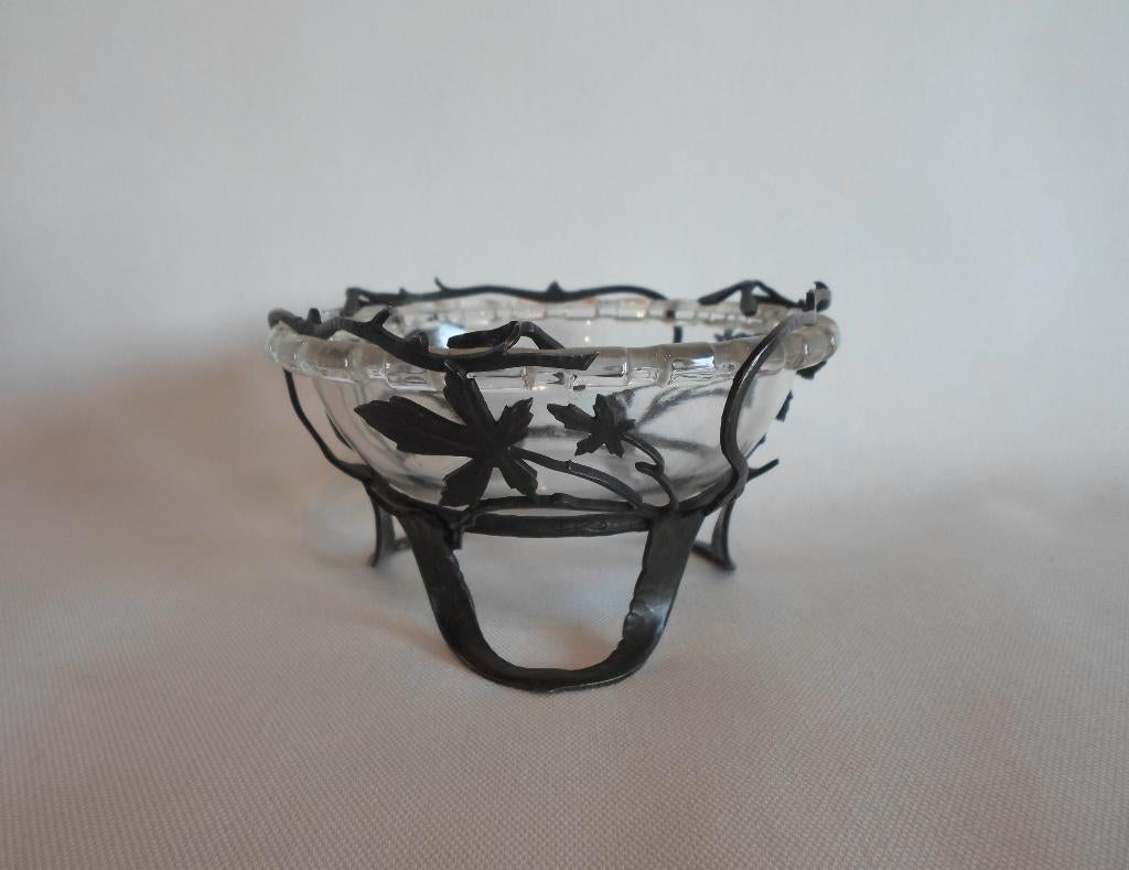 Art Nouveau Val Schaal Glas Brons, Ophalen of Verzenden