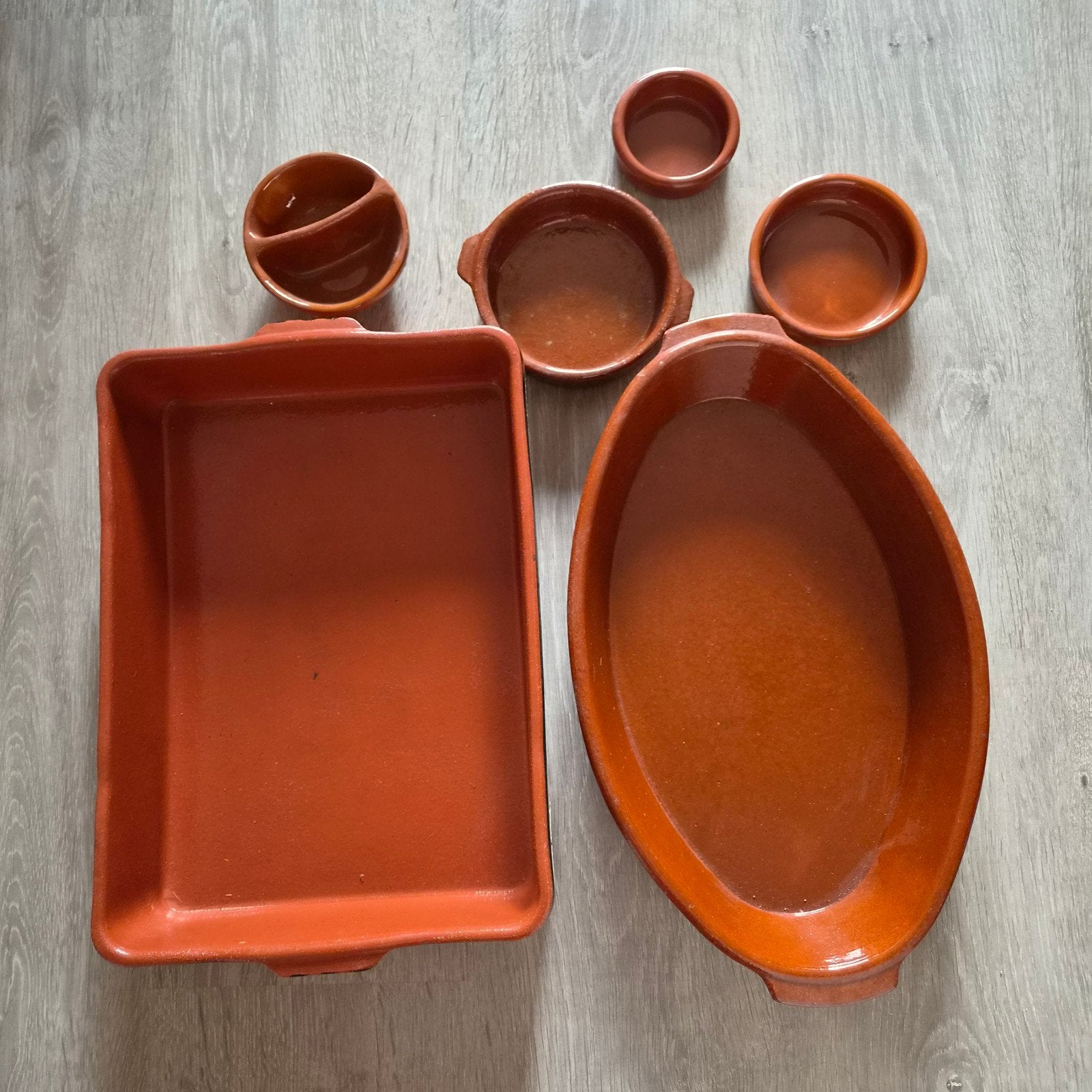 Aardewerken schalen set voor tapas en ovengerechten, Ophalen, Gebruikt, Steen/keramiek, Bruin