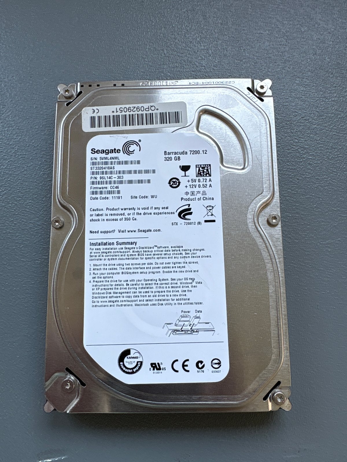Seagate Barracuda 7200.12 HDD - 320GB SATA, Computers en Software, Harde schijven, Ophalen, Intern, Gebruikt, Desktop