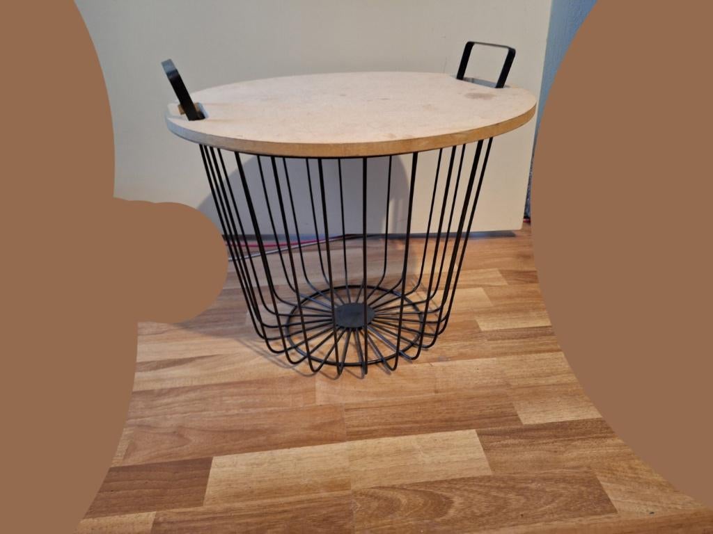 2-in-1 bijzettafel en draadmand, Verzenden, Rond, Minder dan 55 cm, 45 tot 60 cm