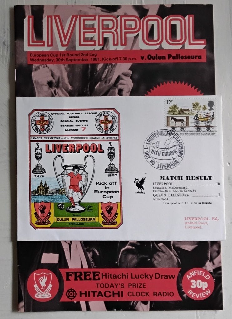 Liverpool FC Programma 1981 & Eerste dag Envelope 1980, Verzenden, Zo goed als nieuw, Buitenlandse clubs, Boek of Tijdschrift