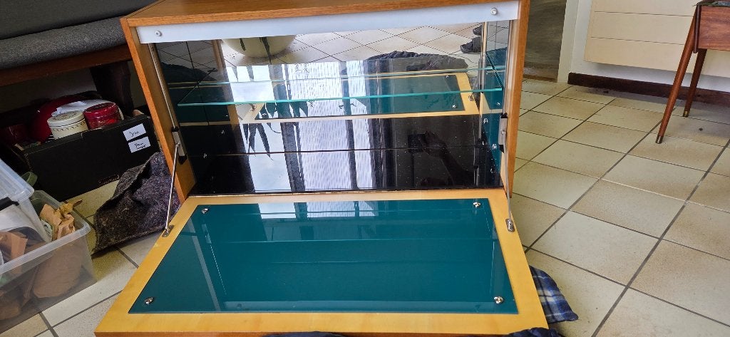 Bar/glazenkast voor Omnia Hilker String Teak, Ophalen, Gebruikt, Met klep(pen), Glas