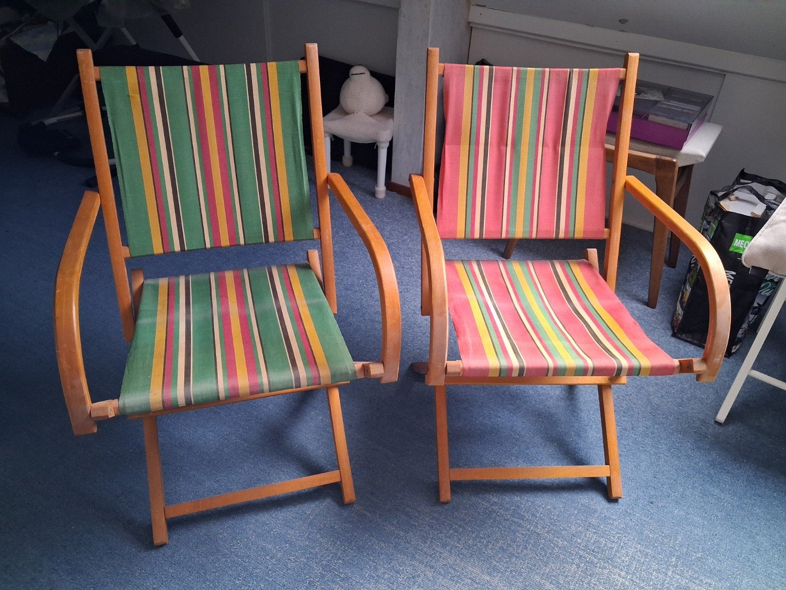 Set van 2 vintage inklapbare tuinstoeltjes, Ophalen