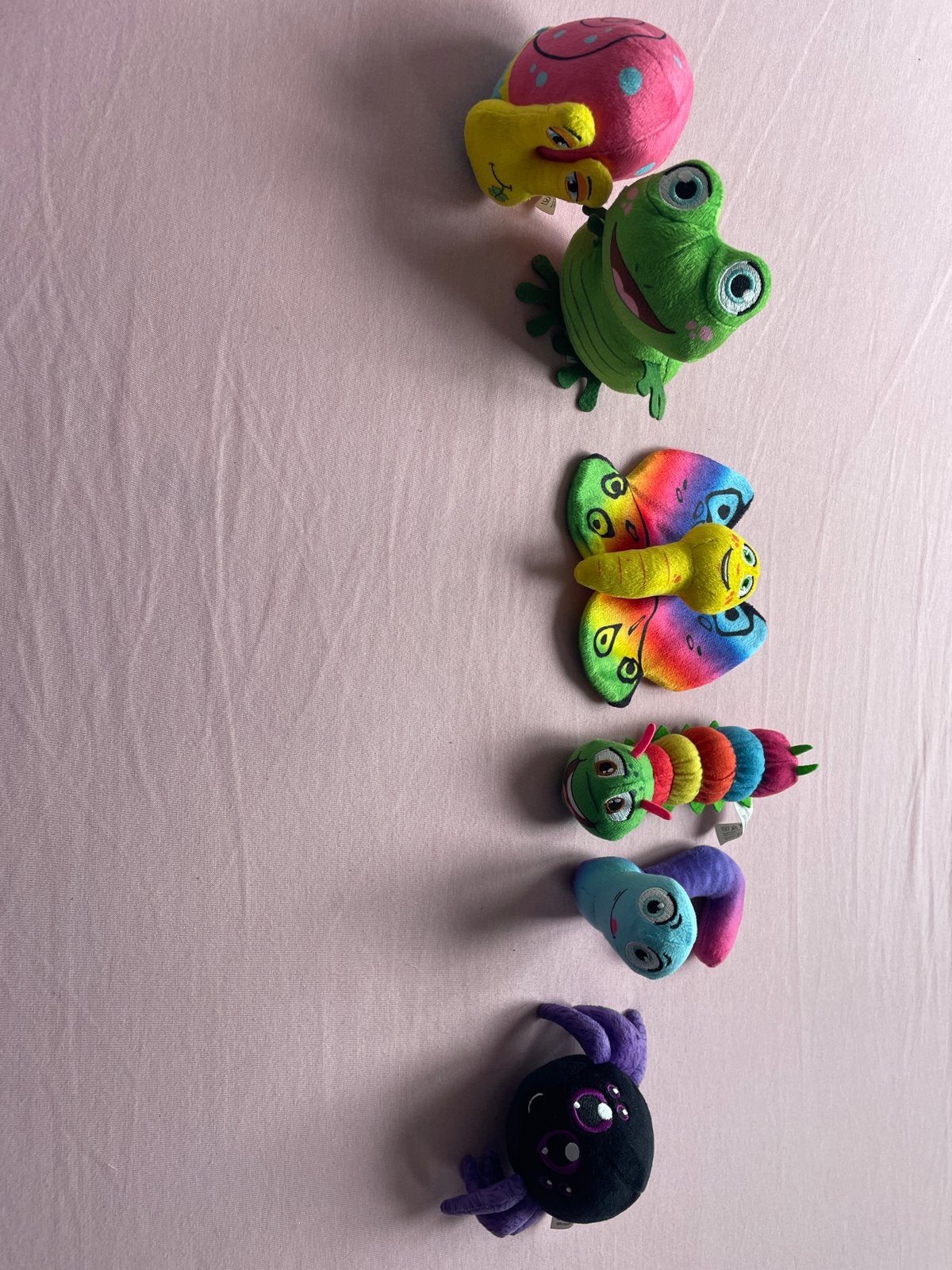 Leuke knuffels: slak, kikker, vlinder, rups, spin, Kinderen en Baby's, Speelgoed | Knuffels en Pluche, Kikker, Gebruikt, Ophalen of Verzenden