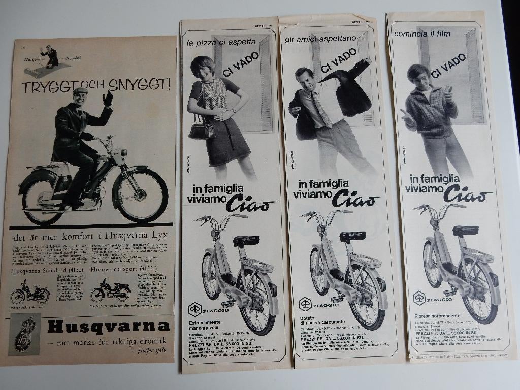 Husqvarna Standard/Piaggio brommer recl. uit tijdschriften., Verzamelen, Tijdschriften, Kranten en Knipsels, Ophalen of Verzenden