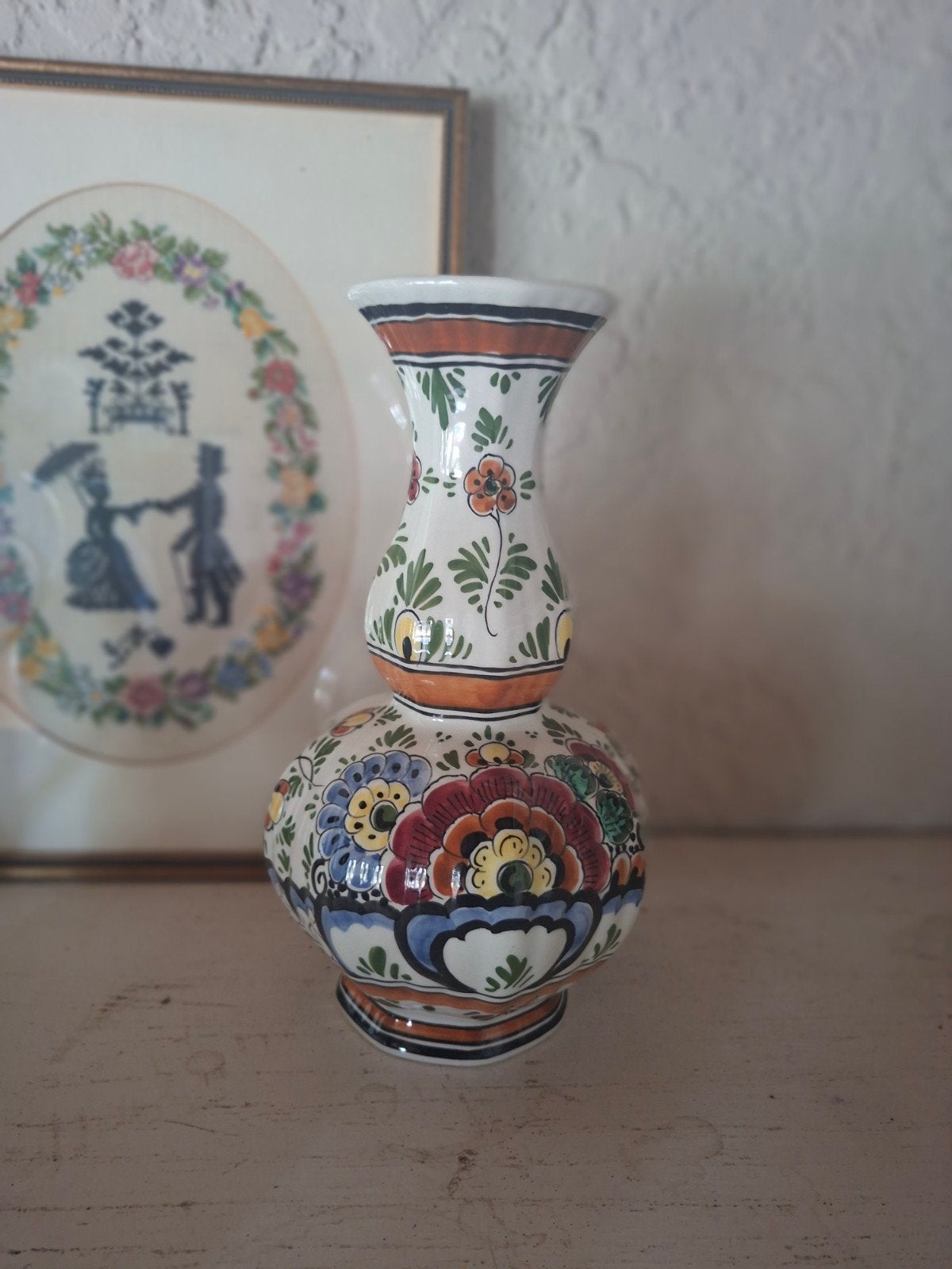 Vintage trompet vaas Polychrome Delft, Ophalen