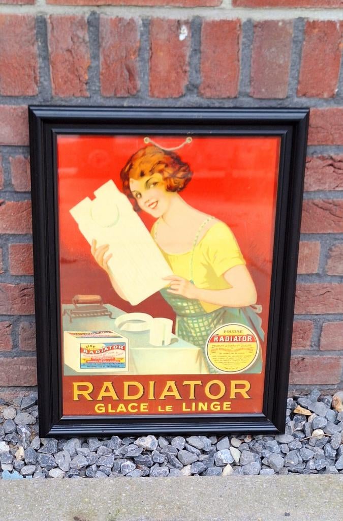 Reclame karton van merk Radiator stijfsel voor de was/strijk, Verzamelen, Ophalen, Reclamebord, Gebruikt, .
