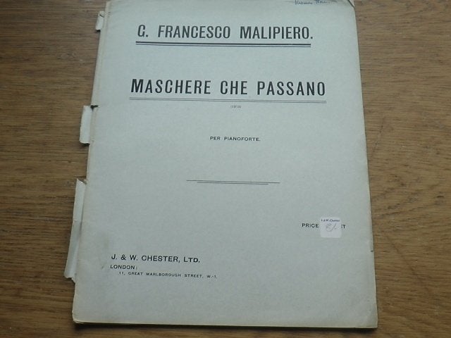 FRANCESCO MALIPIERO - MASCHERE CHE PASSANO - PIANO, Muziek en Instrumenten, Gebruikt, Klassiek, Ophalen of Verzenden, Artiest of Componist