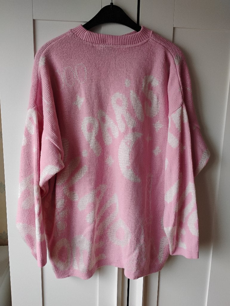Trui roze met in het wit Paris Milano erop maat 40/42, Ophalen of Verzenden, Zo goed als nieuw, Maat 38/40 (M), Roze