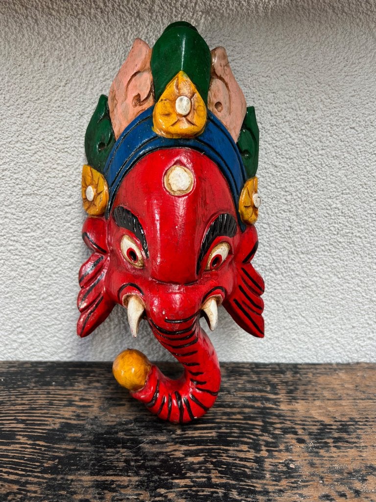 Prachtige unieke houtsnijwerk Ganesh masker, Huis en Inrichting, Woonaccessoires | Boeddhabeelden, Verburgt Vintage, Ophalen of Verzenden