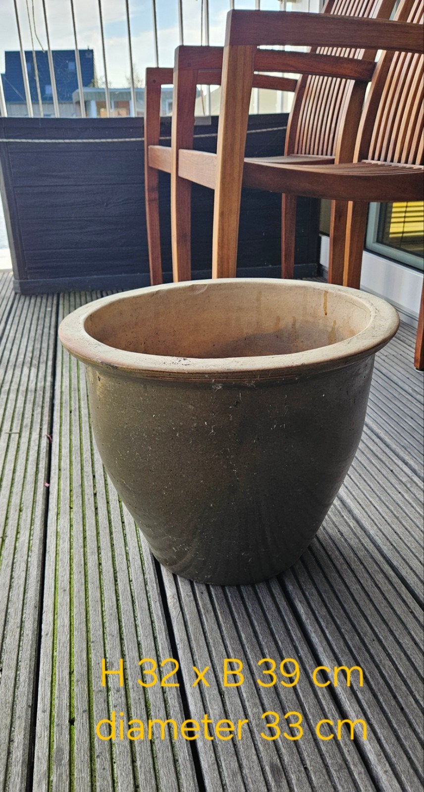 Grote terracotta pot, lichtgroen, Ø 33 cm, perfecte staat, Antiek en Kunst, Ophalen
