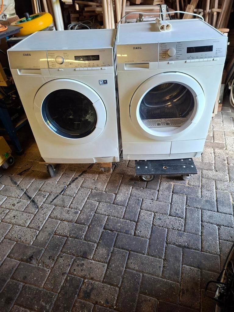AEG Wasmachine en Droger Set, 6 tot 8 kg, Ophalen, Gebruikt, 85 tot 90 cm