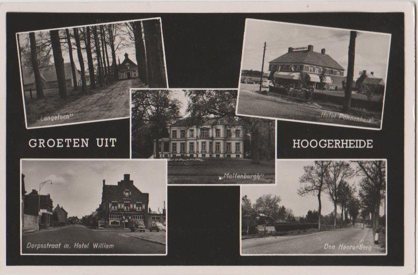 Hoogerheide Groeten uit 4-vensterkaart 1958., Ophalen, 1940 tot 1960, Ongelopen, Noord-Brabant