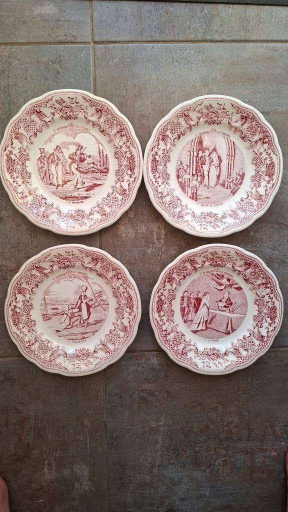 Set van 4 Gien faience borden - Bruiloft thema, Antiek en Kunst, Ophalen