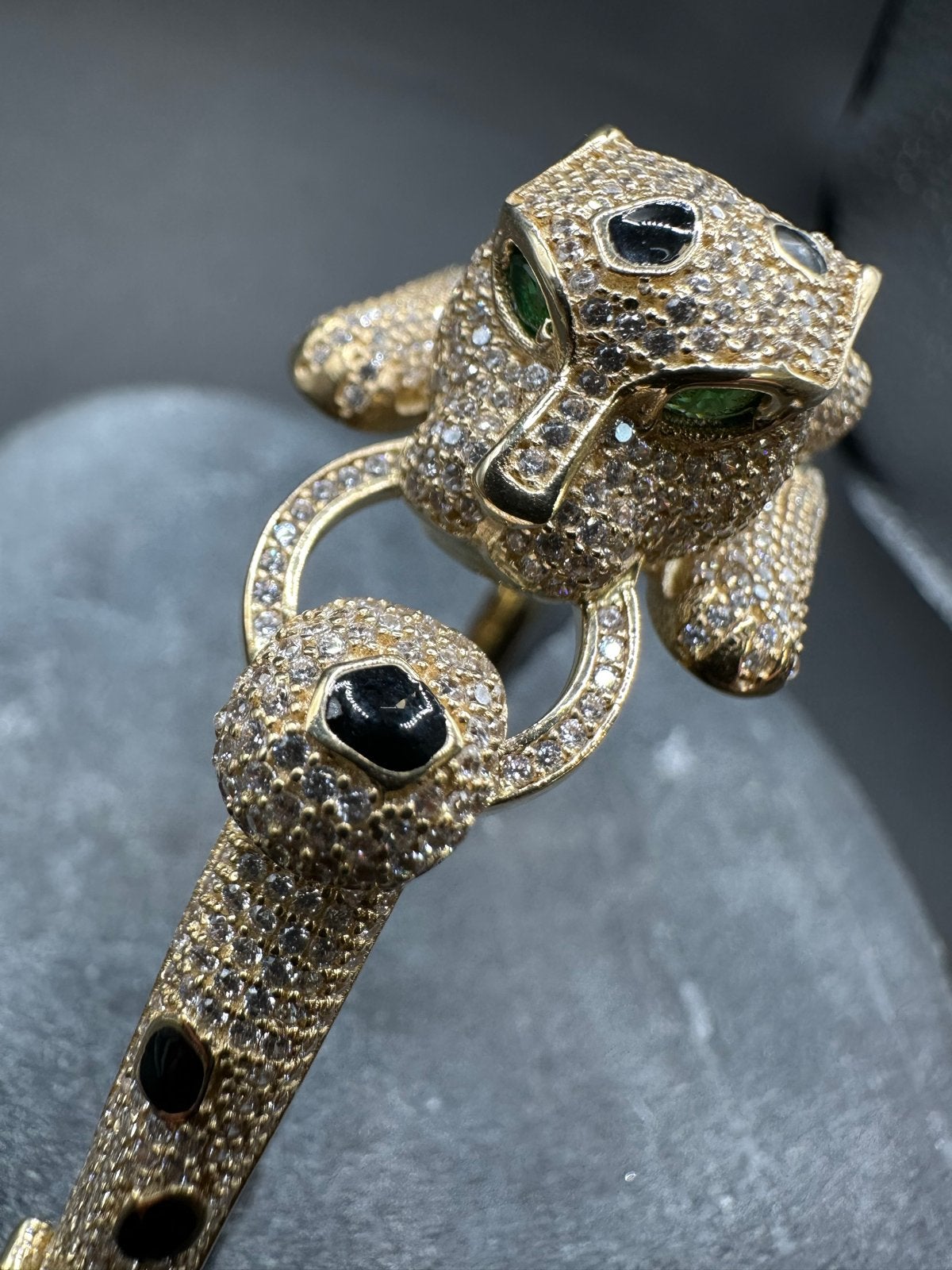 Prachtige 14k Gouden Panter Armband met Zirkonia en Smaragd, Sieraden, Tassen en Uiterlijk, Armbanden, Ophalen of Verzenden, Nieuw
