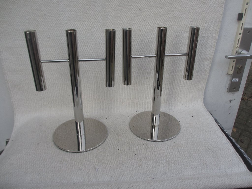 2 stuks 3-armige kandelaar door WMF chroom zgan, Ophalen of Verzenden, Zo goed als nieuw, Metaal, Kandelaar
