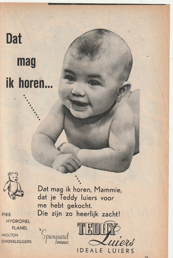 Retro reclame 1952 Teddy baby luiers dat mag ik horen..., Verzenden, Overige typen
