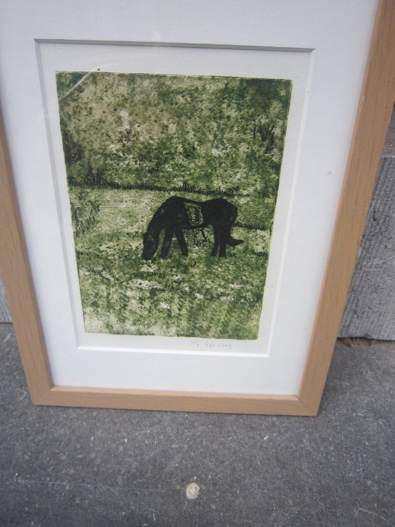 Mooie Aquarel/ets een grazend paard i/d wei Gijs Geertzen, Ophalen, Expressionistisch, Dieren, Aquarel