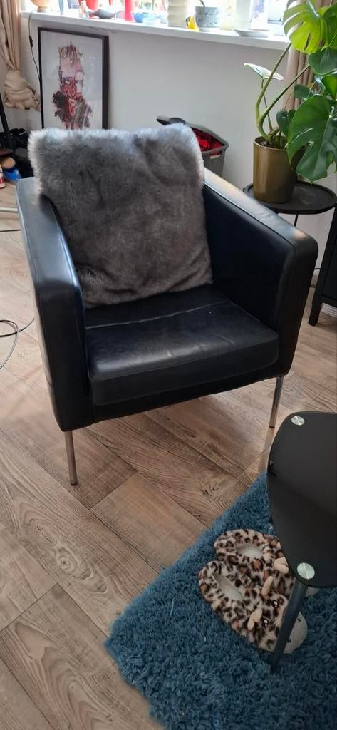 Zwarte leren fauteuil, Huis en Inrichting, Fauteuils, Ophalen