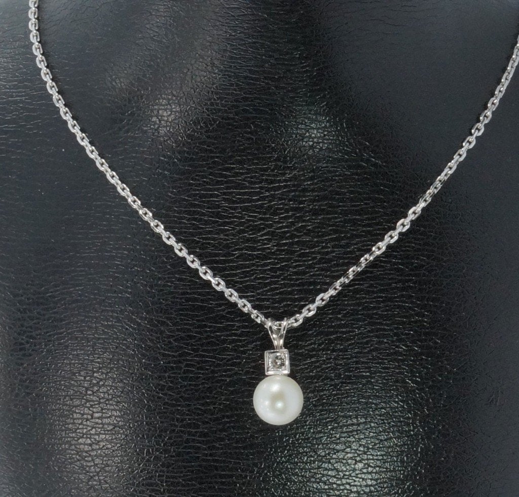 Diamant parel fraaie anker schakel 14k ketting goud hanger, Voordeelsieraden, Ophalen of Verzenden, Zo goed als nieuw, Met edelsteen