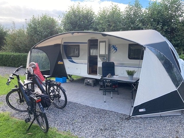 Unico Verona caravanluifel mt 12 Carbon/blue compleet, Caravans en Kamperen, Voortenten en Luifels, Ophalen, Gebruikt, Unico Ventura