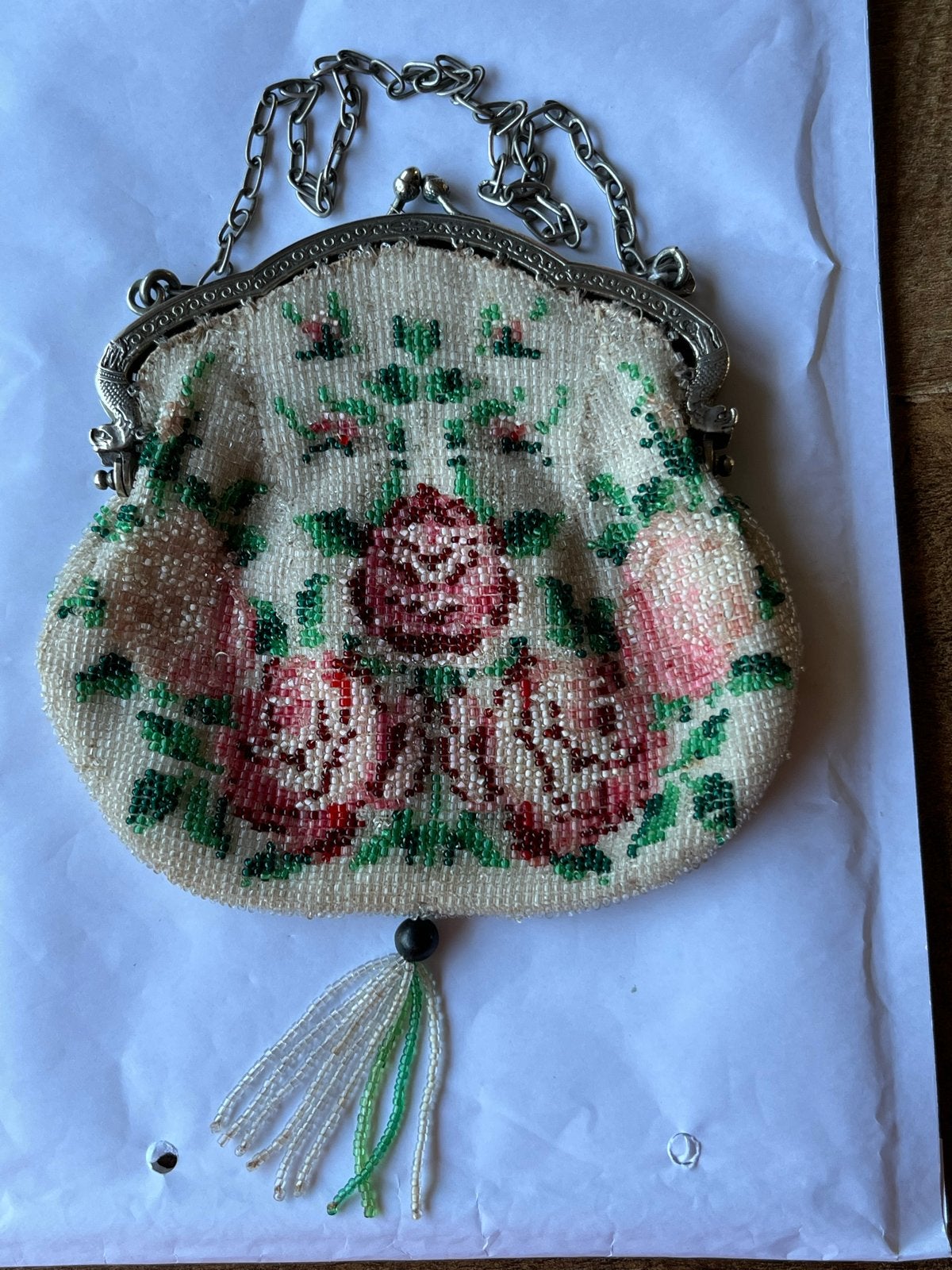 Antieke Zilveren Kralen Beurs met Ketting, Handgemaakt, 1932, Antiek en Kunst, Verzenden