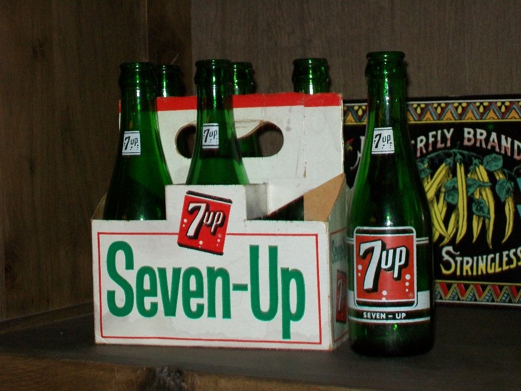 Seven-up Sixpack oudje in zeer fraaie staat., Verzamelen, Ophalen of Verzenden, Zo goed als nieuw, Reclamebord