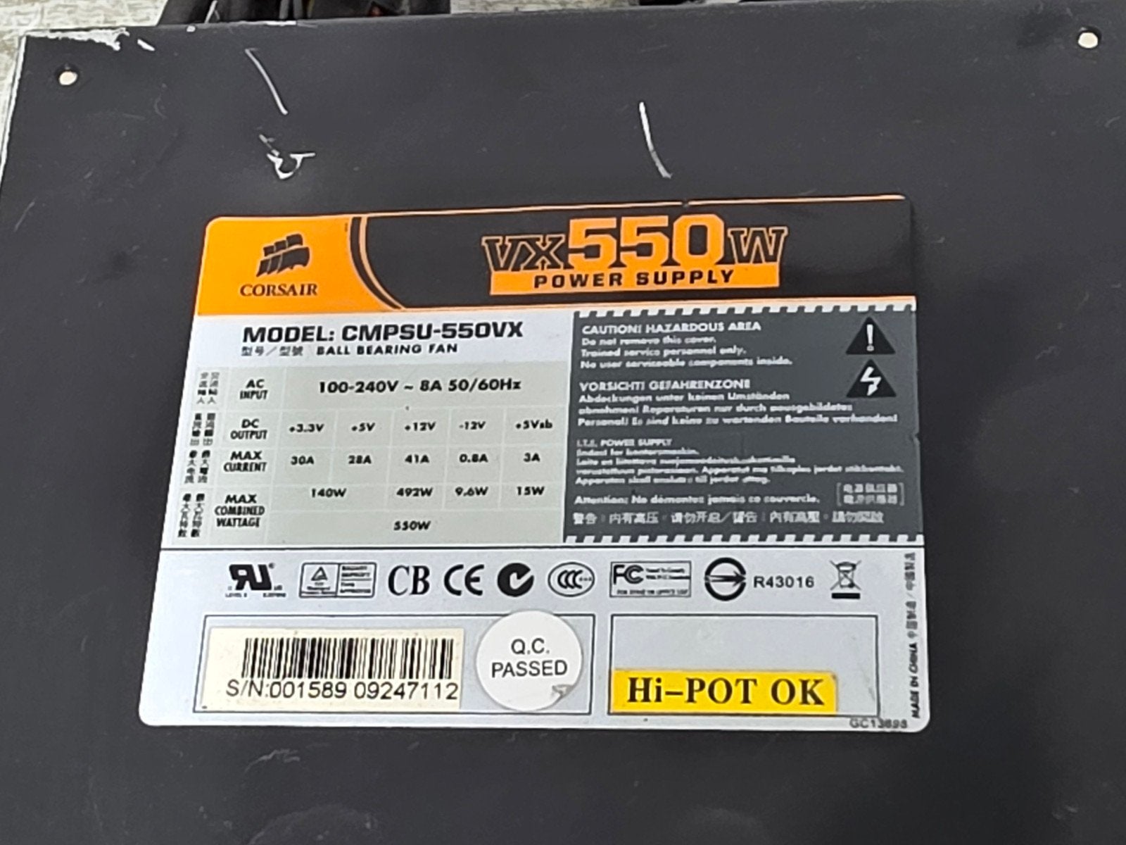 Corsair 550w max voeding psu power supply vx550w, Gebruikt, ., Ophalen of Verzenden, .