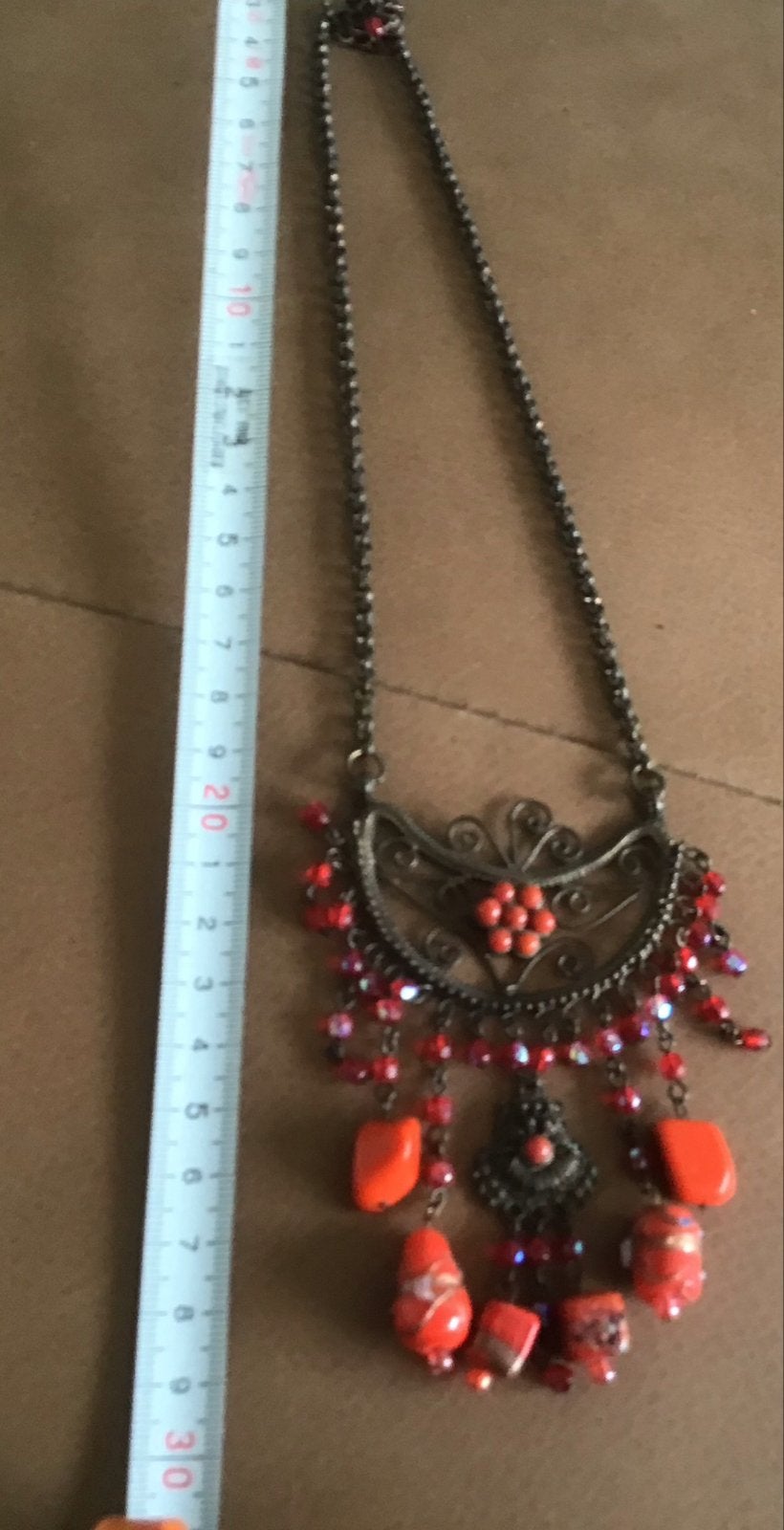 Mooie Marokkaanse ketting met stenen en kralen, Sieraden, Tassen en Uiterlijk, Kettingen, Gebruikt, Overige materialen, Oranje