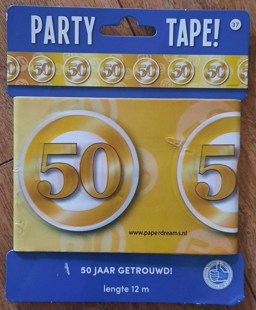 Afzetlint 12 meter lengte  50 jaar getrouwd  ( Nieuw ) Feest, Hobby en Vrije tijd, Ophalen of Verzenden, Nieuw, Versiering, Geboorte of Huwelijk