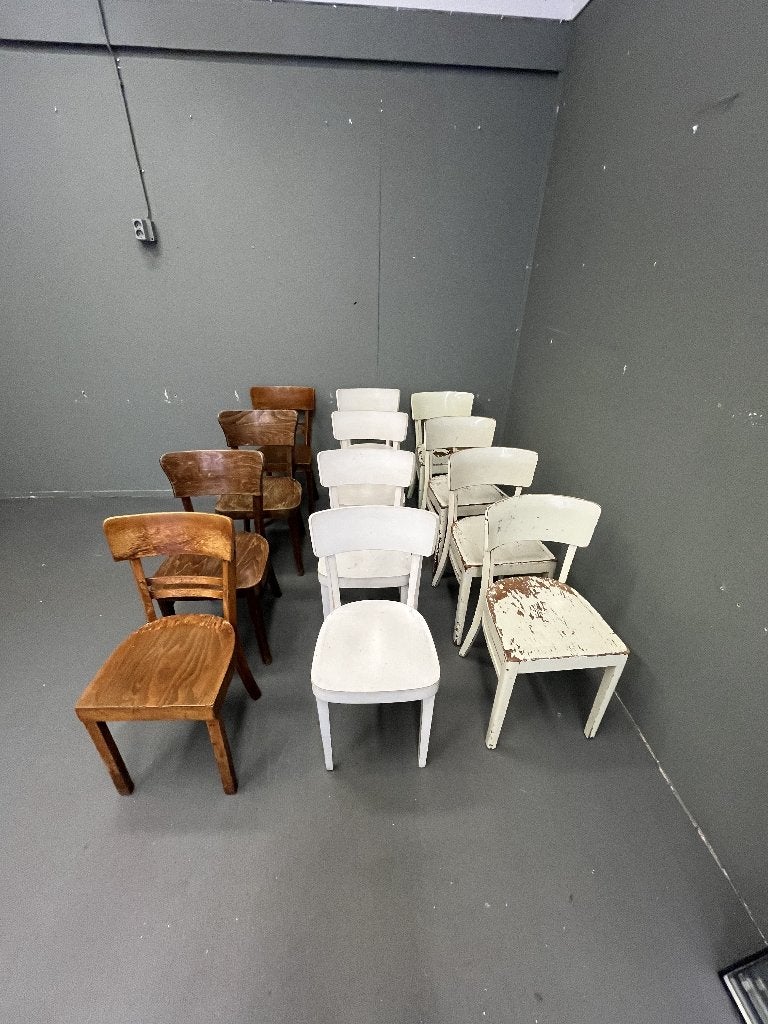 Set van 12 Vintage café stoelen, Ophalen, Gebruikt, Wit, Vintage