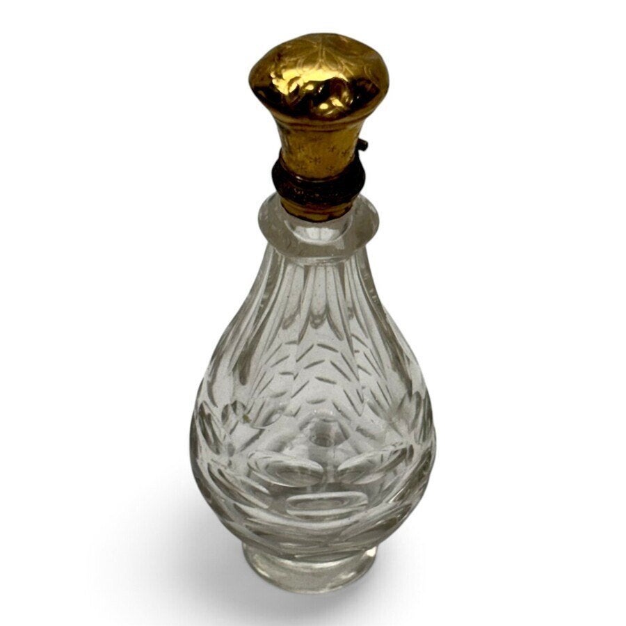 19e eeuwse parfumflacon met gouden dop, in foedraal, Ophalen of Verzenden