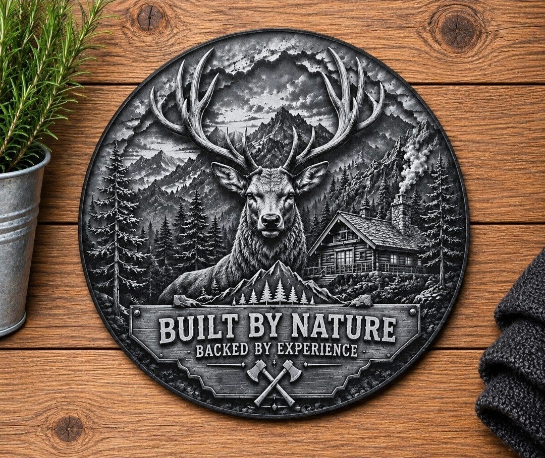 Stoer herten wandbord 25 cm – aluminium Dibond – natuur, Eigen ontwerp, 25 cm, Top Wood Design, Hout