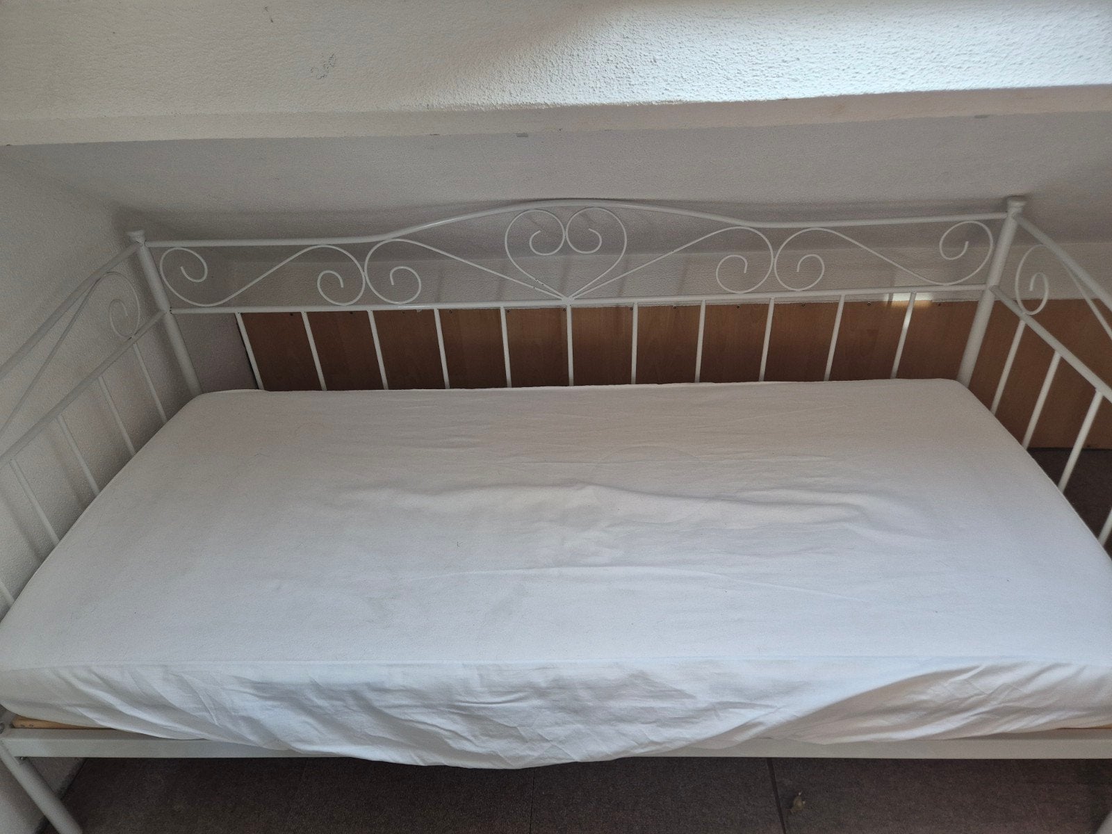 IJzeren bed, wit, eenpersoons, Ophalen, Gebruikt, 90 cm, Eenpersoons