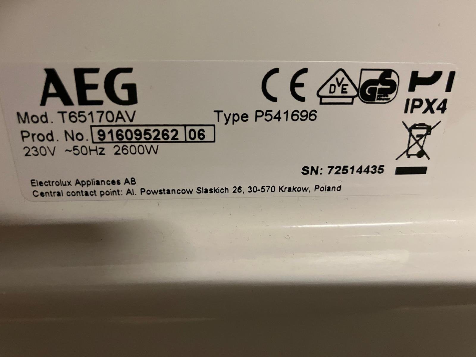AEG wasdroger, Ophalen, 6 tot 8 kg, Gebruikt, Luchtafvoer
