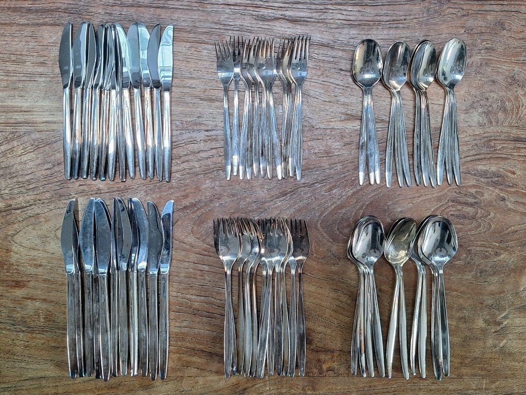 vintage Gero 100 bestek-set 12 couverts groot en klein 72st, Antiek en Kunst, Antiek | Bestek, Ophalen of Verzenden