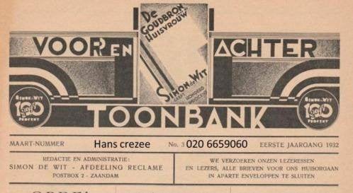 zoek huisorgaan simon de wit voor achter toonbank 1932 1933, Ophalen of Verzenden, Gelezen, Overige typen