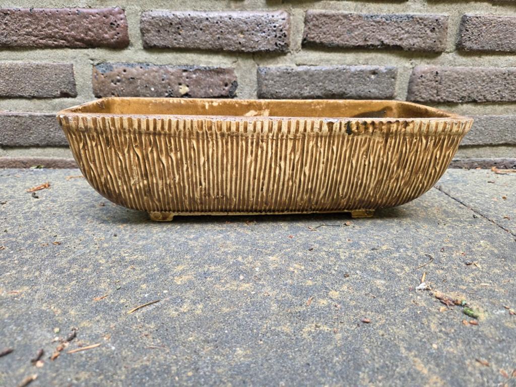 Vintage Keramische Bloempot Bruintinten - Jaren '70, Tuin en Terras, Bloempotten, Gebruikt, Ophalen of Verzenden, Balkon, Rechthoekig